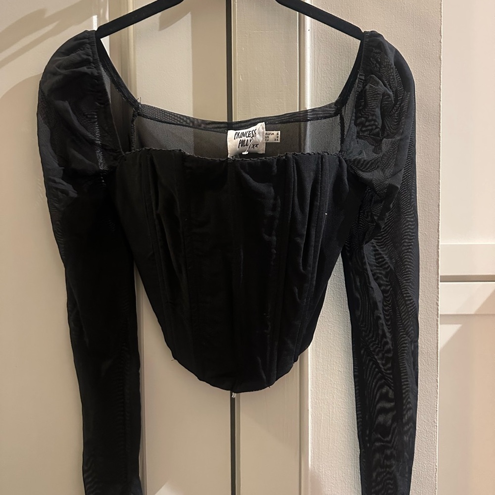 Princess Polly Black Sheer Long-Sleeve Corset Crop Top